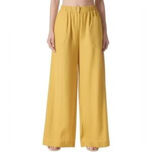 Karen Kane Yellow Wide Leg Pants Medium Linen Blend Elastic Waist